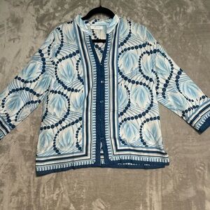 JH Collectibles Beachy Button Up Top Women’s Large Blue Coastal Grandma